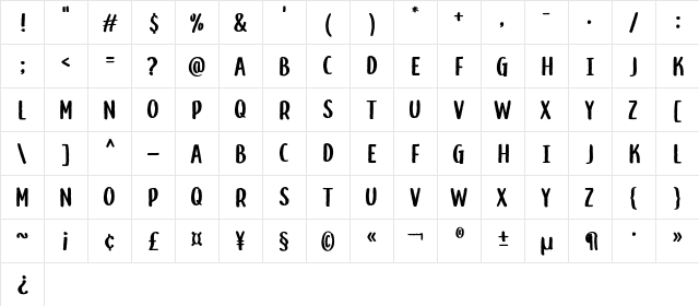 Grape Demo Regular  glyph index