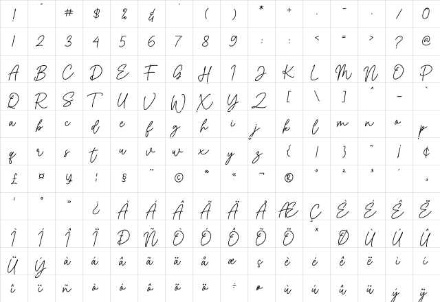 Whitney Melody Regular  glyph index