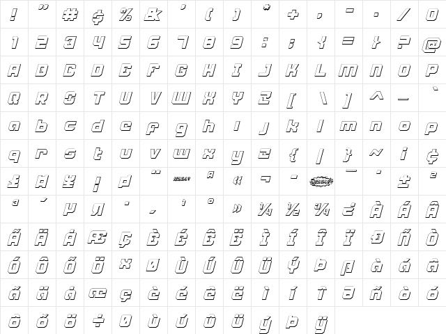 Weaponeer Shadow Italic Italic  glyph index