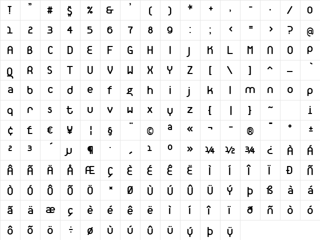 TantalusAlternativeBold Regular  glyph index