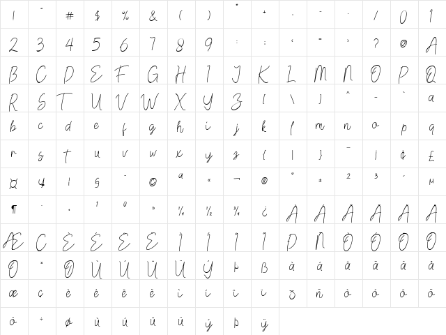 Astallya Regular  glyph index
