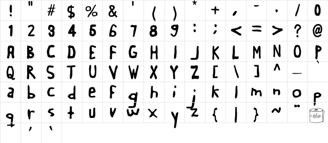 Buttweasel Regular  glyph index
