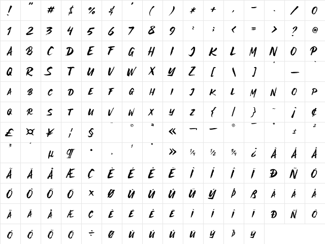 STREAKERFREAKERPERSONALUSEONLY Regular  glyph index