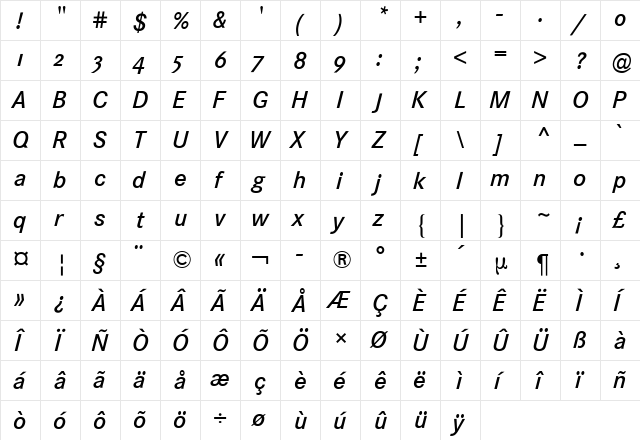 Corporate S Expert BQ Italic  glyph index