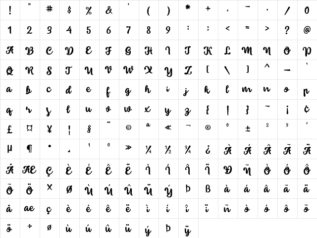 insting Regular  glyph index