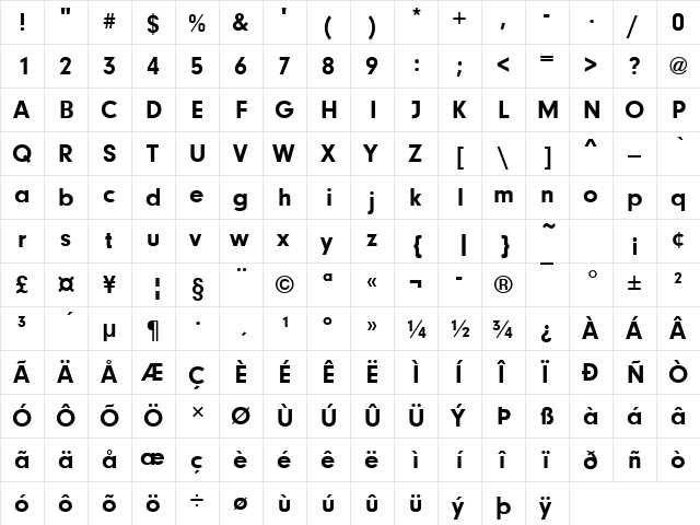 NeuzeitGroT Bold  glyph index