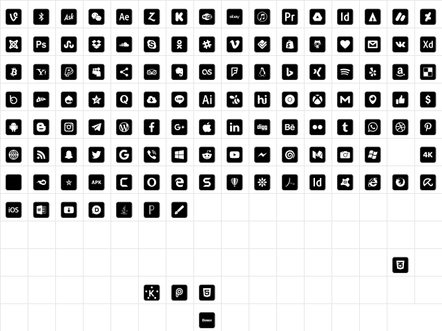 Icons Social Media 7 Regular  glyph index