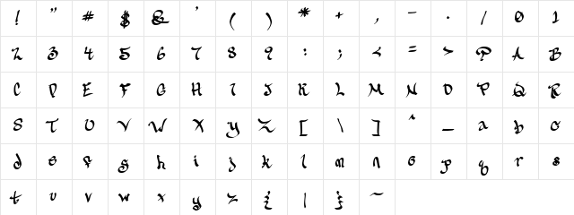 CalliGravity Regular  glyph index
