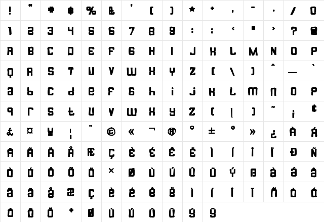 Butterbelly Ink Regular  glyph index
