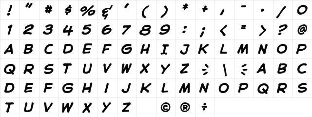 CC Astro City Bold Italic  glyph index