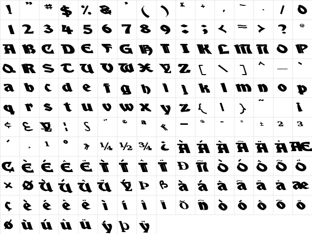 BoyHoodDrive Bold  glyph index