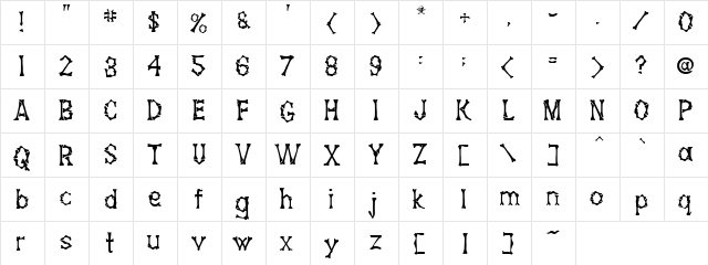 Bony Bones Regular  glyph index
