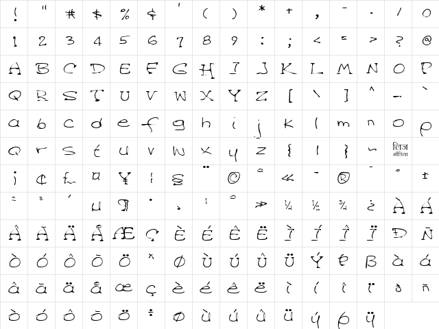 LEHN045 Regular  glyph index