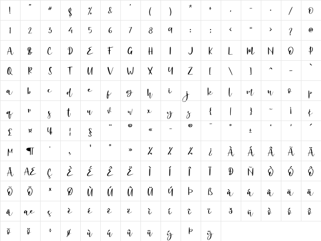 Alligattory - Personal Use Regular  glyph index