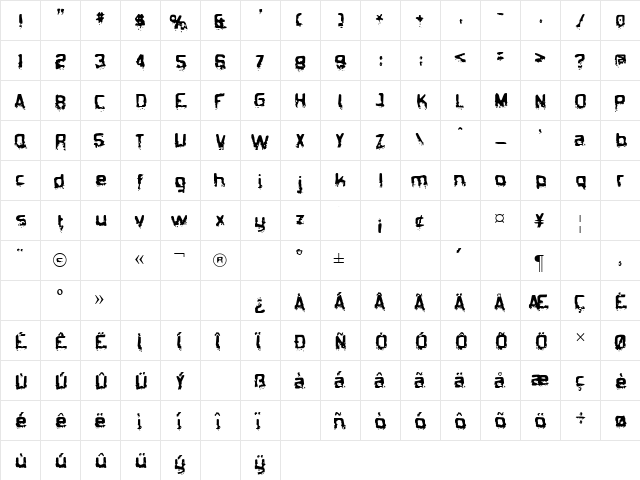 Biometric Joe Regular  glyph index