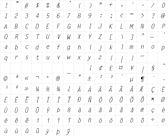 Lechter Italic  glyph index