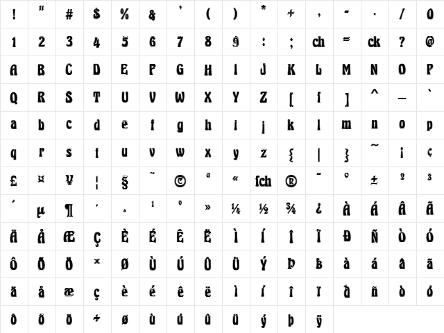 Herkules Contour Regular  glyph index