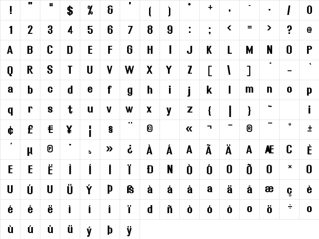 Rollout Bold  glyph index