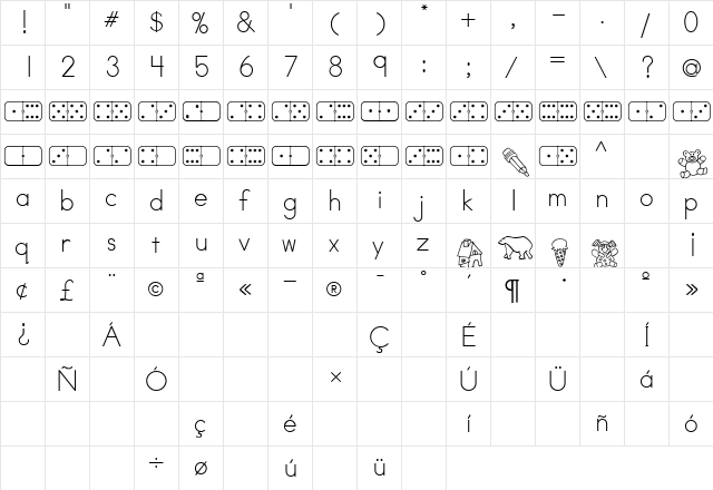 AbcDomino Regular  glyph index