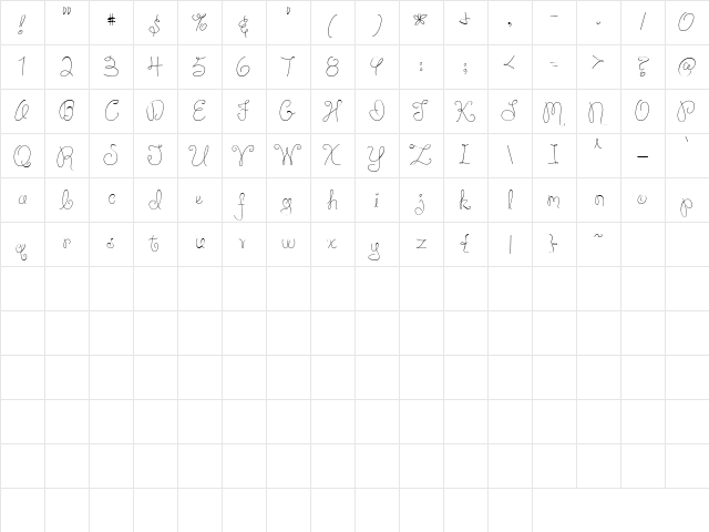 CK Curly Cursive Regular  glyph index