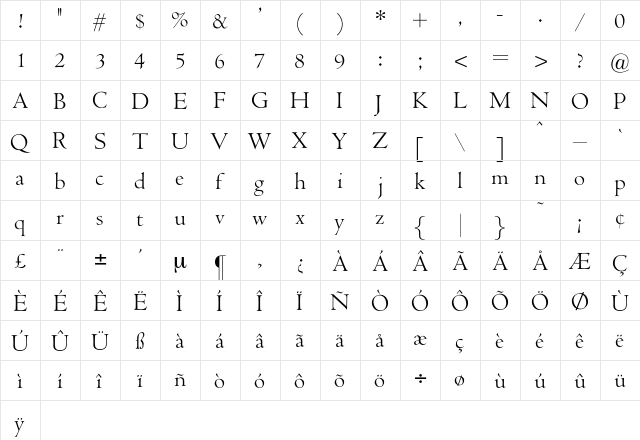 Marcel Regular  glyph index