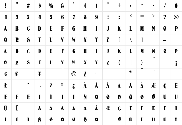 JasonWood Regular  glyph index