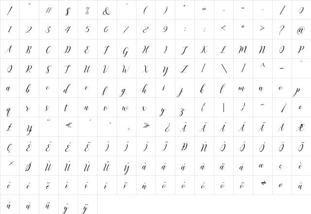 Challista Regular  glyph index