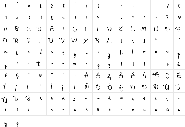 Emily London Regular  glyph index