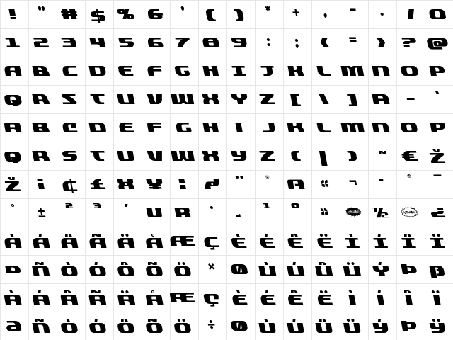 Quickening Leftalic Italic  glyph index