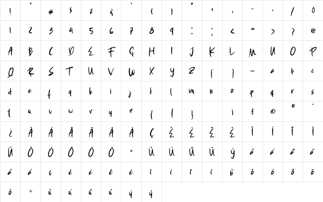 Esther Morgan Regular  glyph index