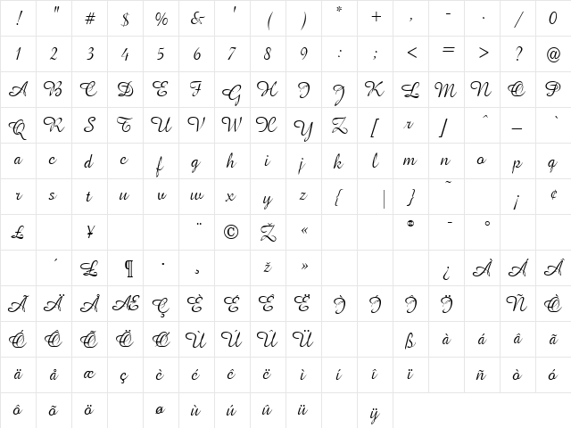 Amapola Normal  glyph index