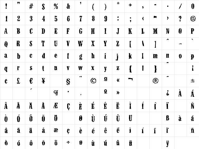 ColonelRandom Bold  glyph index