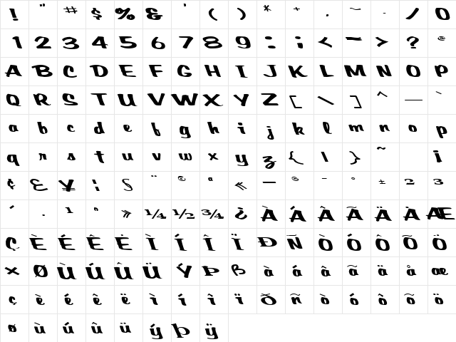 CreativePower Regular  glyph index