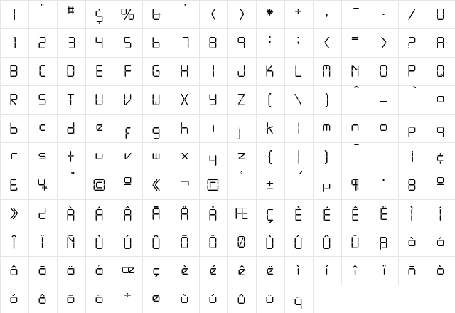 LEDSSK Regular  glyph index