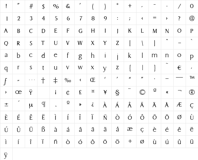 Dragon-Xlight Regular  glyph index