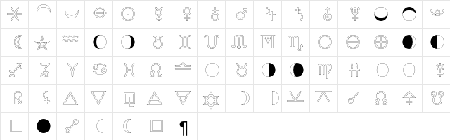 AstrotypeP LT Std Outline Regular  glyph index