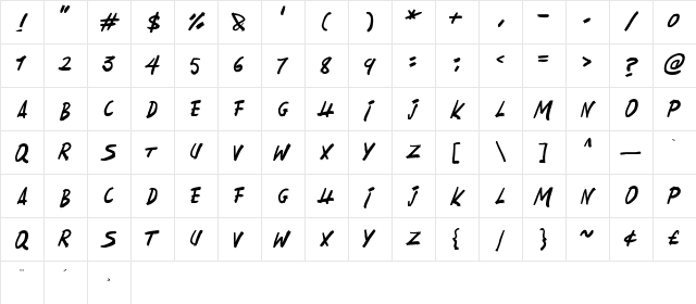 HackatTack Regular  glyph index