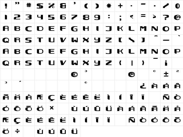 NEC Regular  glyph index