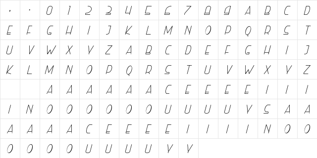 Right Hand Light Italic Regular  glyph index