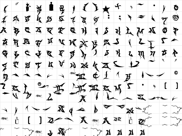 WildStyle-Drip Regular  glyph index