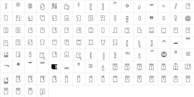 Bronz Regular  glyph index