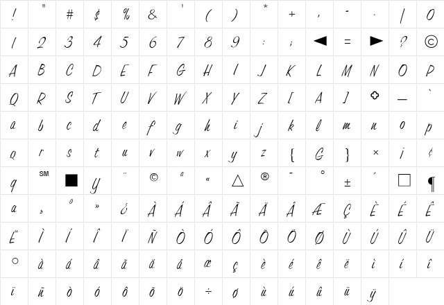 CgTrophyOblique Medium  glyph index