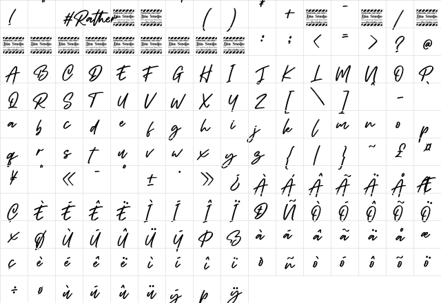 Rather Personal Use Regular  glyph index