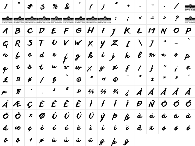 Another shabby Regular  glyph index