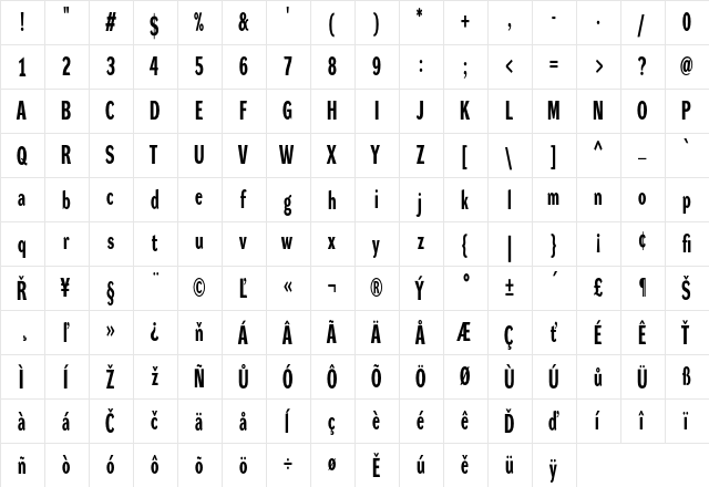 Dynamo RXC Regular  glyph index
