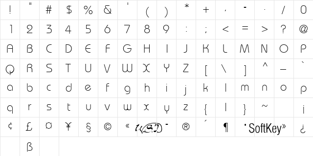 Brie Light Regular  glyph index