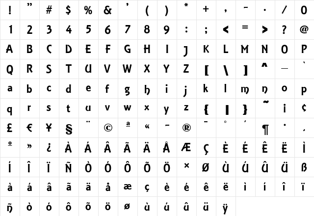 LauraBecker Regular  glyph index