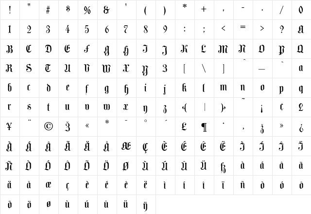 CamdenText Regular  glyph index