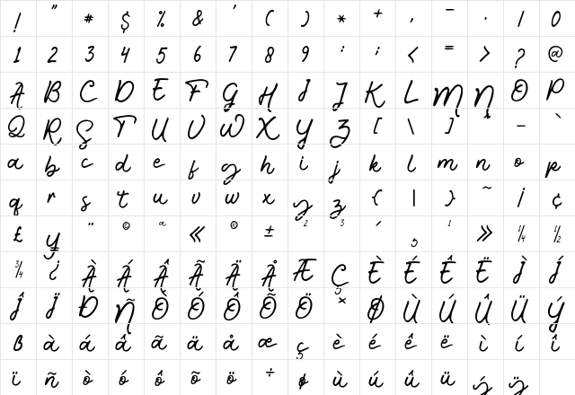 Black and blue Regular  glyph index