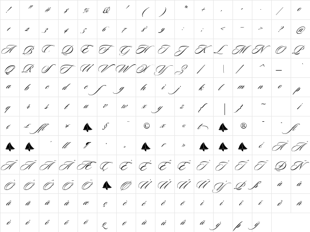 Sloop ScriptOne Regular  glyph index
